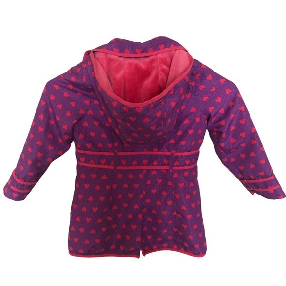 London Fog Hooded Fleece Lined Girls Coat Full Zip Purple with Pink Hearts Sze 5 - Picture 6 of 14
